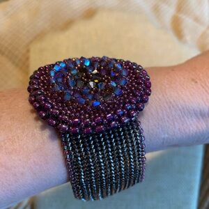 Vintage beaded statement bracelet. Possibly sterling clasp and threads.Handmade